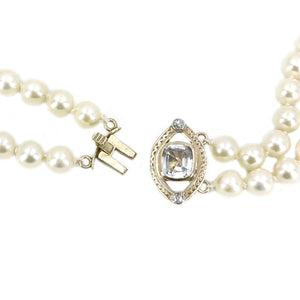 Diamond Aquamarine Vintage Japanese Saltwater Cultured Akoya Pearl Double Strand Necklace - 14K Yellow Gold 18 & 19.50 Inch
