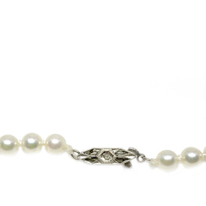 Rough Diamond Graduated Japanese Cultured Akoya Pearl Strand - 14K White Gold 18.50 Inch