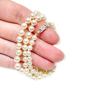 Rough Diamond Graduated Japanese Cultured Akoya Pearl Strand - 14K White Gold 18.50 Inch