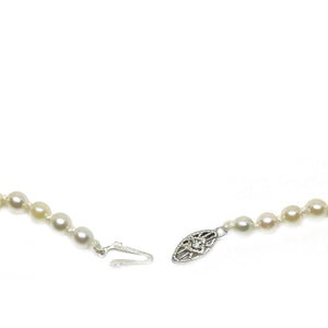 Diamond Graduated Japanese Saltwater Cultured Akoya Pearl Strand - 10K White Gold 18.50 Inch