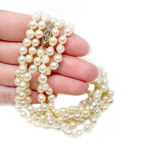 Rope Length Japanese Saltwater Cultured Akoya Pearl Strand - Diamond 14K White Gold 51 Inch