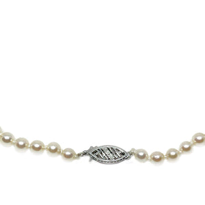 Diamond Choker Graduated Japanese Saltwater Cultured Akoya Pearl Strand - 14K White Gold 13.50 Inch