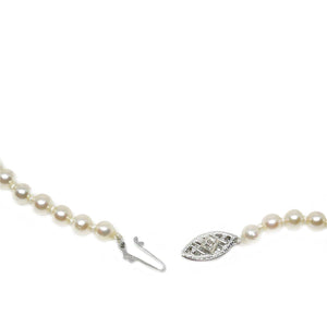 Diamond Choker Graduated Japanese Saltwater Cultured Akoya Pearl Strand - 14K White Gold 13.50 Inch