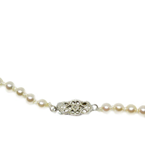 Art Nouveau Japanese Saltwater Cultured Akoya Pearl Necklace - 14K White Gold Diamond 18.50 Inch