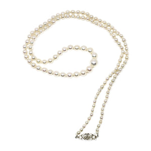 Art Nouveau Japanese Saltwater Cultured Akoya Pearl Necklace - 14K White Gold Diamond 21 Inch
