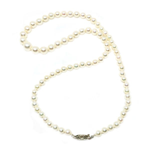 Rough Diamond Graduated Japanese Cultured Akoya Pearl Strand - 14K White Gold 18.50 Inch