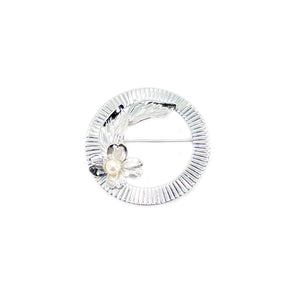 Harry S. Bick Japanese Saltwater Cultured Akoya Pearl Dogwood Circle Brooch- Sterling Silver