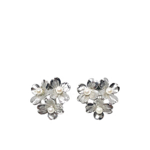 Dogwood Botanical Akoya Saltwater Cultured Pearl Screwback Earrings- Sterling Silver