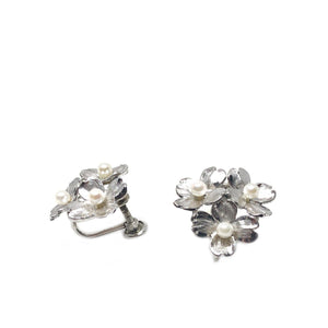 Dogwood Botanical Akoya Saltwater Cultured Pearl Screwback Earrings- Sterling Silver