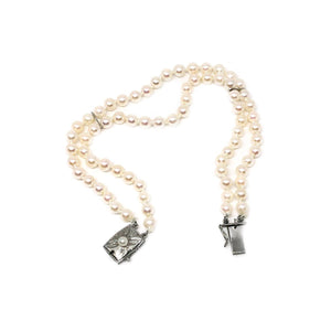 Maruwa Double Strand Mid-Century Cultured Japanese Akoya Pearl Bracelet- Sterling Silver