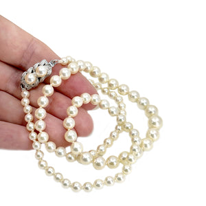 Modernist Japanese Saltwater Cultured Akoya Pearl Vintage Graduated Necklace - Sterling Silver 19.50 Inch