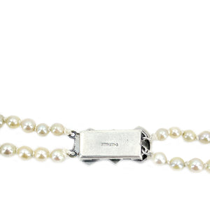 Art Deco Double Strand Japanese Cultured Akoya Pearl Paste Necklace -Sterling Silver 18 & 19 Inch