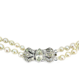 Art Deco Double Strand Japanese Cultured Akoya Pearl Paste Necklace -Sterling Silver 18 & 19 Inch