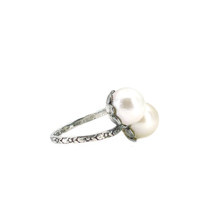 Deco Bypass Floral Japanese Saltwater Cultured Akoya Vintage Pearl Ring- Sterling Silver Sz 4