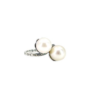 Deco Bypass Floral Japanese Saltwater Cultured Akoya Vintage Pearl Ring- Sterling Silver Sz 4
