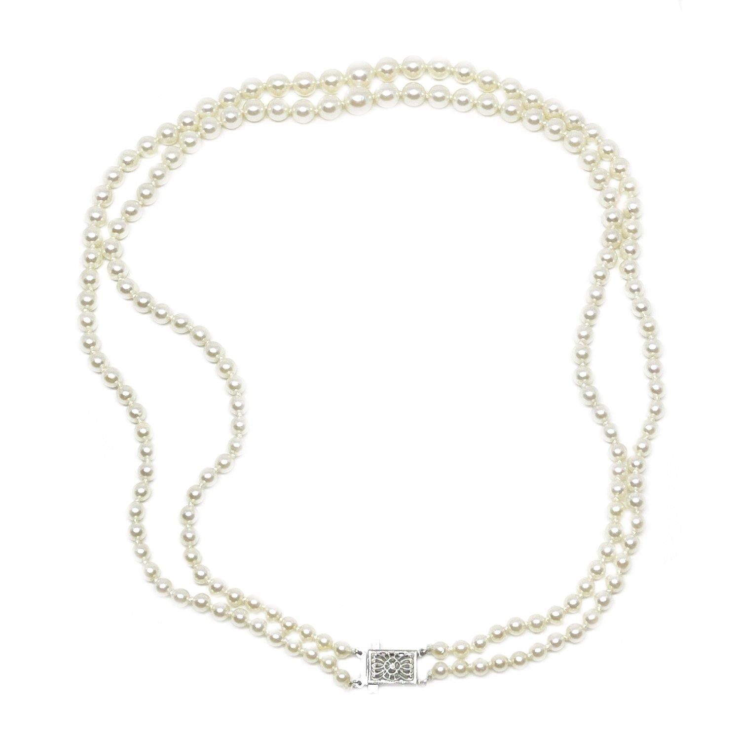 Filigree Double Strand Japanese Saltwater Cultured Akoya Pearl