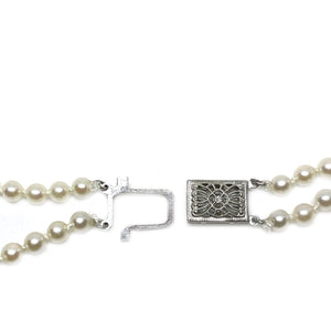 Filigree Double Strand Japanese Saltwater Cultured Akoya Pearl Necklace - 14K White Gold 17 & 18 Inch