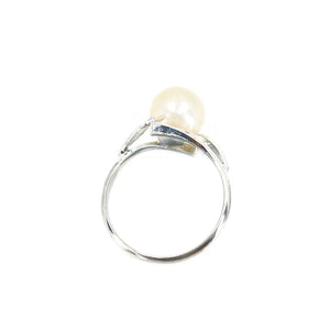 Botanical Double Leaf Japanese Saltwater Blue Akoya Cultured Pearl Ring- Sterling Silver Sz 6