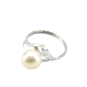 Botanical Double Leaf Japanese Saltwater Blue Akoya Cultured Pearl Ring- Sterling Silver Sz 6