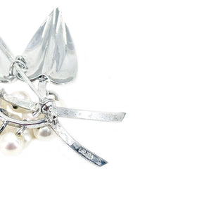 Cluster Brushed Leaves Japanese Saltwater Akoya Cultured Pearl Brooch- Sterling Silver