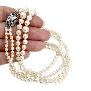 Mikimoto Graduated Japanese Cultured Akoya Pearl Double Strand - Sterling Silver 19.50-20 Inch