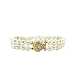 Vintage Wavy Modernist Akoya Saltwater Cultured Pearl Bracelet- 14K Yellow Gold