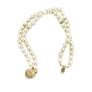 Vintage Wavy Modernist Akoya Saltwater Cultured Pearl Bracelet- 14K Yellow Gold