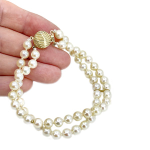 Vintage Wavy Modernist Akoya Saltwater Cultured Pearl Bracelet- 14K Yellow Gold