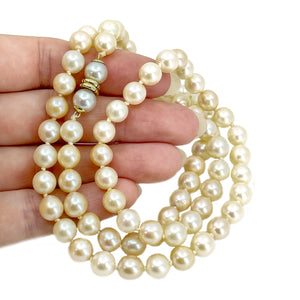 Modernist Vintage Japanese Saltwater Cultured Akoya Pearl Strand - 14K Yellow Gold 26.25 Inch