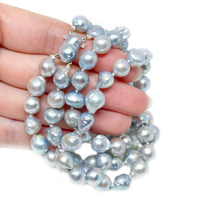 Double Strand Blue Japanese Cultured Akoya Pearl Choker Necklace - 14K White Gold 15 & 15.50 Inch