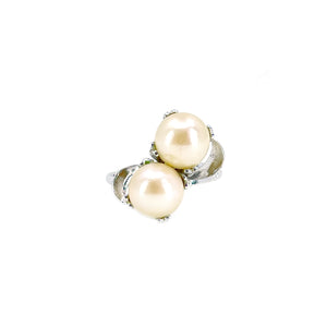 Vintage Japanese Saltwater Cultured Akoya Pearl Bypass Ring- Sterling Silver Sz 5 1/2