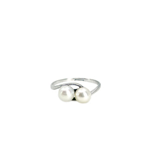 Retro Bypass Double Japanese Saltwater Akoya Cultured Pearl Ring- Sterling Silver Sz 7 3/4