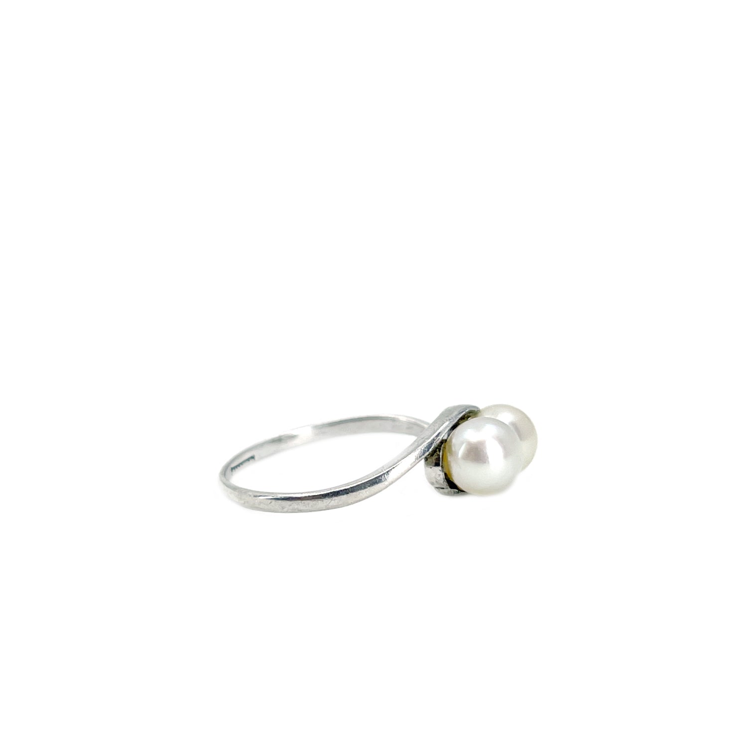 Retro Bypass Double Japanese Saltwater Akoya Cultured Pearl Ring- Sterling Silver Sz 7 3/4