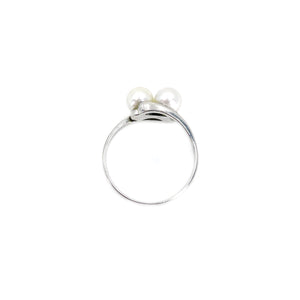 Retro Bypass Double Japanese Saltwater Akoya Cultured Pearl Ring- Sterling Silver Sz 7 3/4