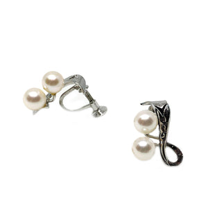 Ribbon Engraved Akoya Saltwater Cultured Pearl Screwback Earrings- Sterling Silver