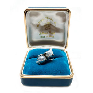 Box Maruwa Gothic Japanese Saltwater Blue Akoya Cultured Pearl Ring- Sterling Silver Sz 6