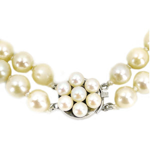 Halo Double Strand Japanese Cultured Akoya Pearl Choker Necklace -Sterling Silver 15.25 & 16 Inch