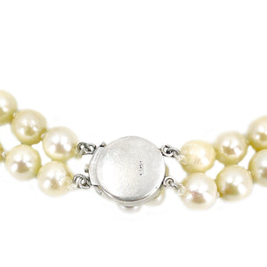 Halo Double Strand Japanese Cultured Akoya Pearl Choker Necklace -Sterling Silver 15.25 & 16 Inch