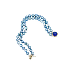 Vibrant Lapis Lazuli Japanese Blue Saltwater Akoya Cultured Pearl Double Strand Vintage Bracelet- 14K Yellow Gold