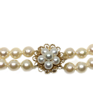 Double Strand Japanese Saltwater Cultured Akoya Pearl Necklace - 14K Yellow Gold 15.50 & 16.75 Inch