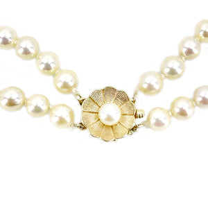 Vintage Double Strand Floral Japanese Saltwater Cultured Akoya Pearl Necklace - 14K Yellow Gold 22.75 & 24 Inch