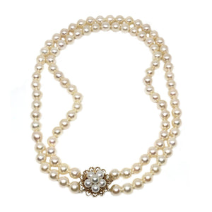 Double Strand Japanese Saltwater Cultured Akoya Pearl Necklace - 14K Yellow Gold 15.50 & 16.75 Inch