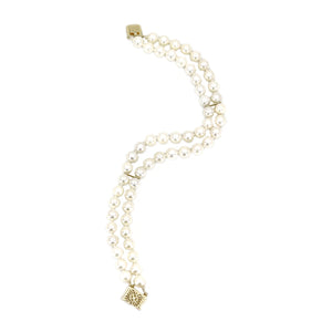 Vintage Retro Modernist Akoya Saltwater Japanese Cultured Pearl Bracelet- 14K Yellow Gold