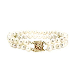 Vintage Retro Modernist Akoya Saltwater Japanese Cultured Pearl Bracelet- 14K Yellow Gold