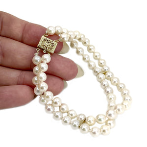 Vintage Retro Modernist Akoya Saltwater Japanese Cultured Pearl Bracelet- 14K Yellow Gold