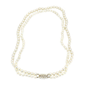  Double Strand Milgrain Halo Japanese Saltwater Cultured Akoya Pearl Necklace - 14K Yellow Gold 21.50-22.75 Inch
