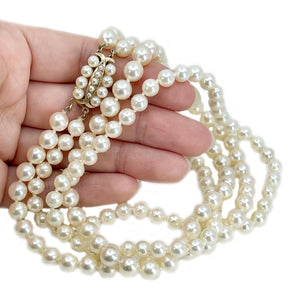  Double Strand Milgrain Halo Japanese Saltwater Cultured Akoya Pearl Necklace - 14K Yellow Gold 21.50-22.75 Inch