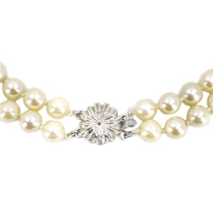 Vintage Double Strand Modernist Japanese Cultured Akoya Pearl Necklace -Sterling Silver 16.50 & 17.25 Inch