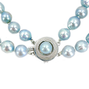 Vintage Japanese Saltwater Cultured Blue Akoya Pearl Double Strand Necklace - Sterling Silver 24 & 25 Inch