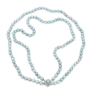 Vintage Japanese Saltwater Cultured Blue Akoya Pearl Double Strand Necklace - Sterling Silver 24 & 25 Inch